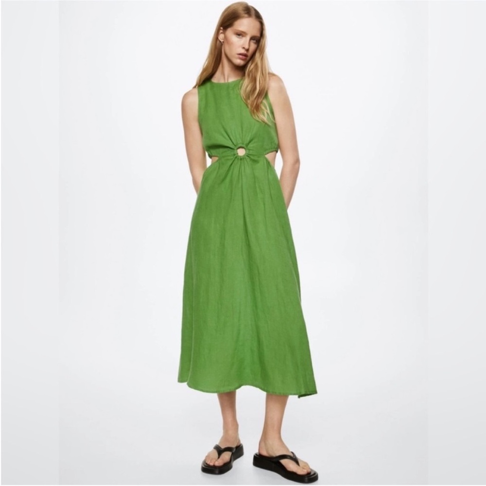NWOT Mango Linen A-line Cutout Midi Dress